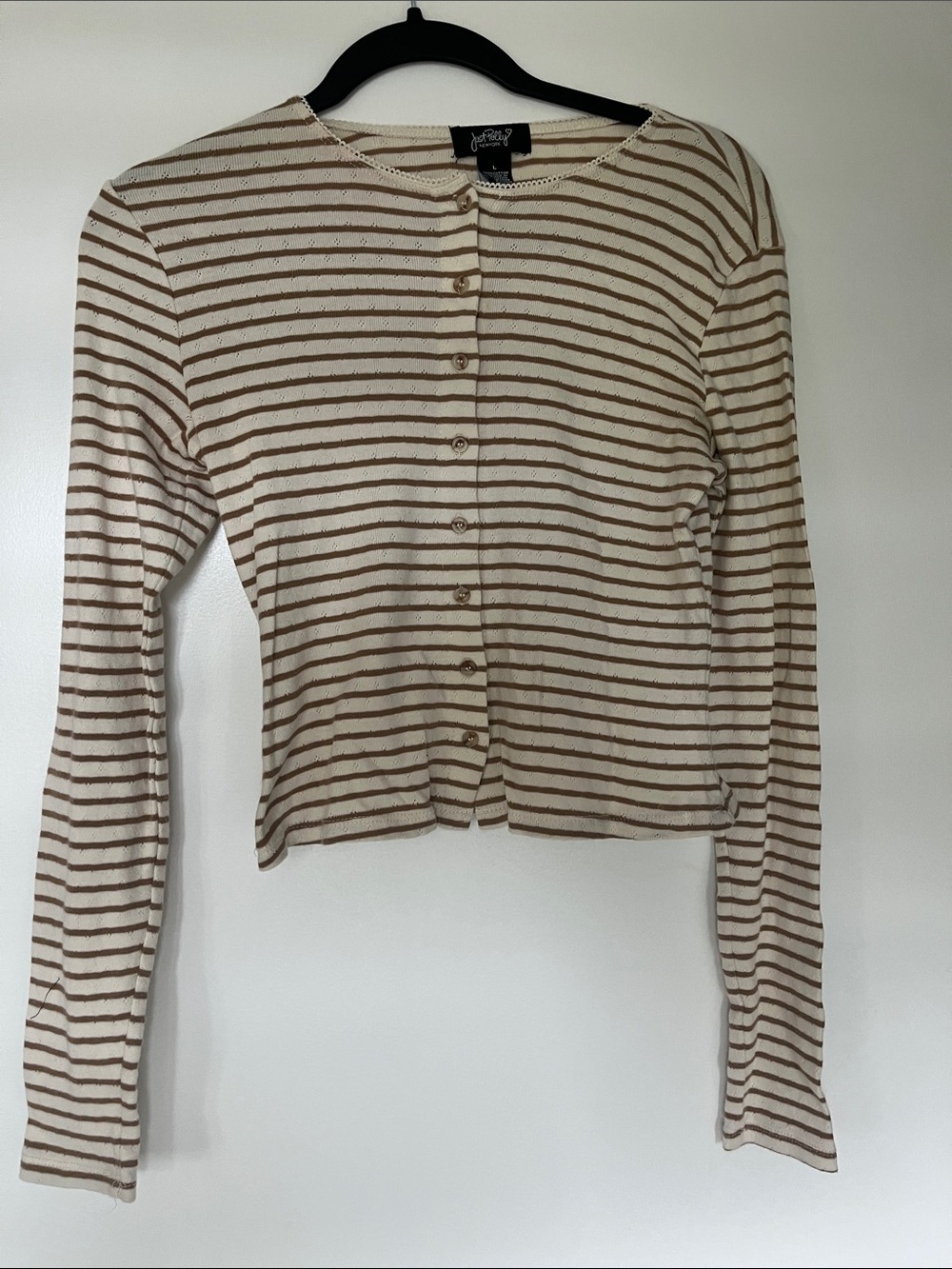 Striped Cream & Beige Button-Down Knit Top